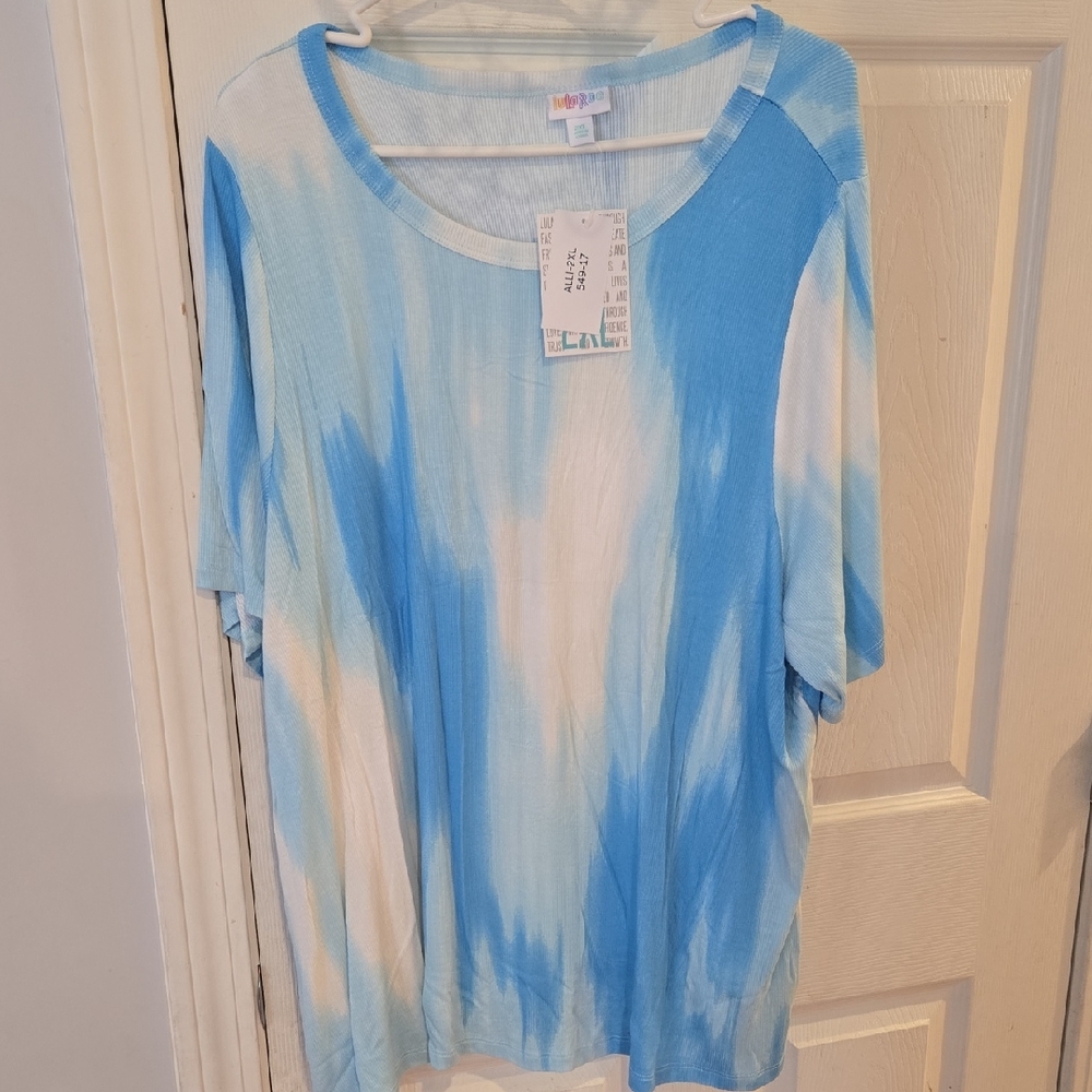 LuLaRoe Blue and White Oversized Relaxed Tee